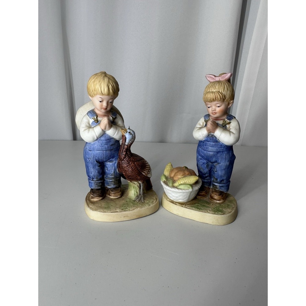 Pair of Vintage 1985 Homco "Denim Days"  Figurines - Time For Thanks -Good Cond.